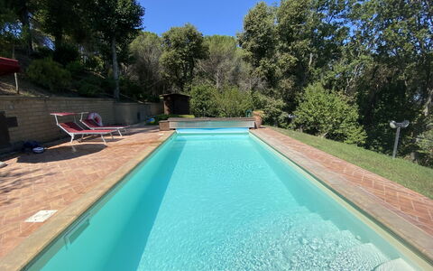 Villa le Querce: Water, Sky, Plant, Nature, Swimming Pool, Shade, Tree, Rectangle, Wood, Floor