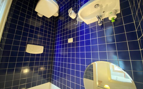 Casa Chiara: Light, Purple, Blue, Bathroom, Lighting, Yellow, Architecture, Interior Design, Wall, Floor