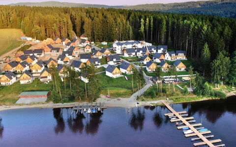 Lakeside Village 8 (+ Sauna): Water, Plant, Natural Landscape, Natural Environment, Azure, Tree, Building, Lake, Sky, Watercourse