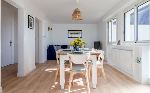 Les Mouettes: Table, Window, Wood, Building, Chair, Interior Design, Paint, Flooring, Wood Stain, Floor