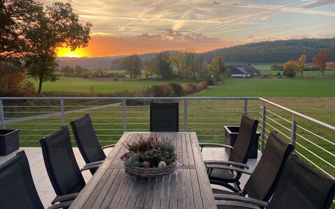 Forsthaus Gut Malberg: Cloud, Sky, Plant, Furniture, Table, Chair, Nature, Fence, Tree, Outdoor Furniture