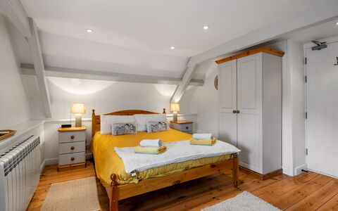 Cherry Orchard House: Furniture, Interior Design, Bed, Bedroom, Wood, Flooring, Floor, Ceiling, Bedding, Bed Sheet