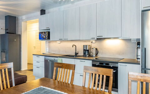 Willa Kiiruna: Kitchen, Kitchen Appliance, Furniture, Countertop, Major Appliance, Interior Design, Flooring, Wood, Ceiling, Cabinetry