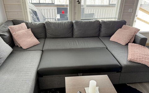 Willa Kiiruna: Living Room, Couch, Wood Flooring, Hardwood, Pillow, Cushion, Sofa Bed, Laminate Flooring, Houseplant