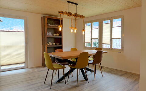 Chalet Dori: Furniture, Property, Window, Chair, Table, Wood, Window Blind, Shade, Interior Design, Hall