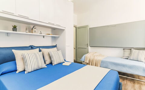 Baia Blu: Furniture, Interior Design, Flooring, Bedroom, Floor, Bed, Room, Textile, Apartment, Home