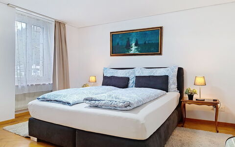 Bieri-Haus: Furniture, Bed, Interior Design, Bedroom, Floor, Bedding, Bed Sheet, Flooring, Room, Textile