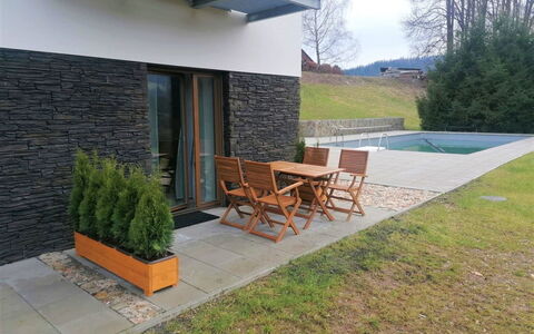 Mountain Luxe Nest & Pool: Plant, Property, Road Surface, Shade, Brickwork, Chair, Outdoor Furniture, Wood, Tree, Brick