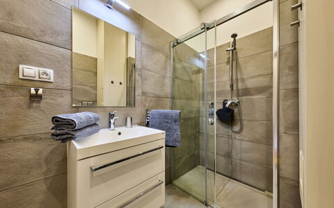 Pec Pod Snezkou 349: Plumbing Fixture, Shower Door, Property, Tap, Mirror, Shower Head, Bathroom, Shower, Bathroom Cabinet