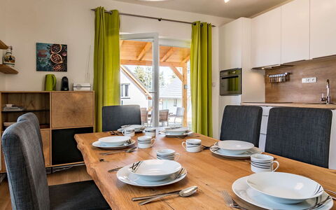 Lakeside Village 38 (+ Sauna): Table, Furniture, Property, Tableware, Dishware, Wood, Textile, Window, Interior Design, Lighting