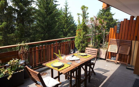 Résidence Byblos 11: Furniture, Table, Plant, Property, Sky, Building, Shade, Wood, Tree, Outdoor Furniture