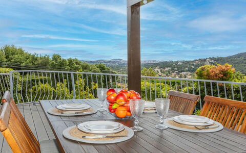 Nimes: Table, Cloud, Sky, Property, Furniture, Tableware, Chair, Plant, Wood, Interior Design