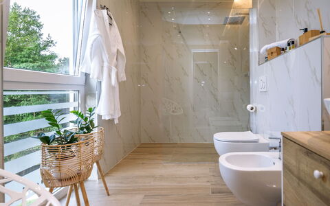 Villa Sonia: Tap, Plumbing Fixture, Plant, Shower Head, Wood, Bathroom, Interior Design, Floor, Bathroom Cabinet, Flooring