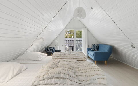 Lillesol - 400M from the Sea: Wood, Ceiling, Interior Design, Bedroom, Flooring, Floor, Furniture, Home, Lighting, Bed