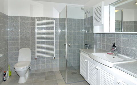 Ødmar - 400M from the Sea: Flooring, Plumbing Fixture, Interior Design, Bathroom, Bathroom Sink, Floor, Sink, Tap, Ceiling, Bathroom Cabinet