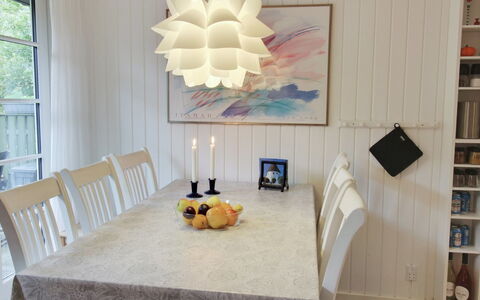 Tume - 200M from the Sea: Furniture, Interior Design, Table, Dining Room, Chair, Kitchen & Dining Room Table, Chandelier, Ceiling, Room, Light Fixture