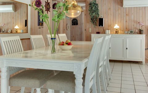 Minka - 1.5Km from the Sea: Furniture, Interior Design, Flooring, Table, Dining Room, Wood, Light Fixture, Chandelier, Chair, Kitchen & Dining Room Table