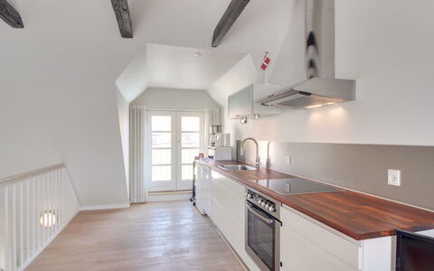 Gyta - 500M from the Sea: Flooring, Interior Design, Floor, Wood Flooring, Wood, Kitchen, Ceiling, Countertop, Cabinetry, Laminate Flooring