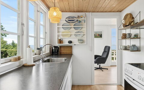 Fabine - 50M from the Sea: Kitchen, Interior Design, Countertop, Furniture, Flooring, Wood, Ceiling, Kitchen Appliance, Cabinetry, Floor