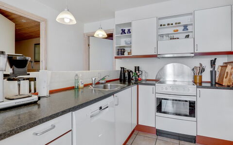 Halldora - 10M from the Sea: Kitchen, Kitchen Appliance, Countertop, Cabinetry, Major Appliance, Interior Design, Furniture, Flooring, Home Appliance, Room