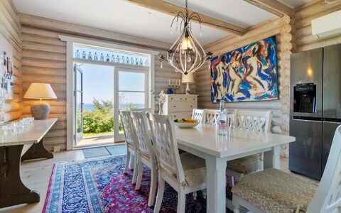 Heli - 200M from the Sea: Furniture, Interior Design, Wood, Flooring, Chair, Ceiling, Table, Floor, Dining Room, Room