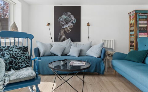 Heleen - 100M from the Sea: Furniture, Interior Design, Flooring, Floor, Couch, Wood, Living Room, Textile, Room, Lighting