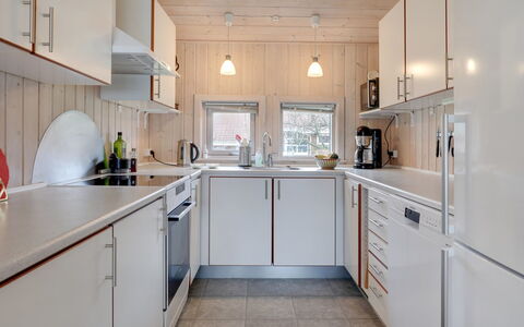 Nikoletta - 250M from the Sea: Kitchen, Kitchen Appliance, Countertop, Major Appliance, Wood, Interior Design, Ceiling, Flooring, Cabinetry, Lighting