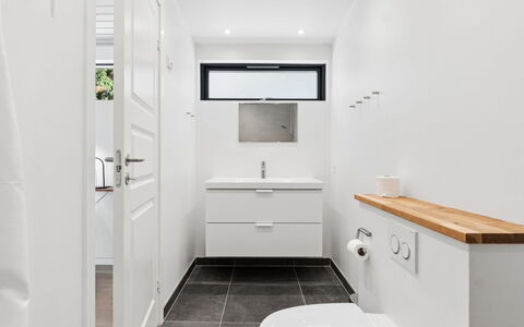 Gonne - 350M from the Sea: Flooring, Wall, Floor, Interior Design, Plumbing Fixture, Bathroom, Bathroom Cabinet, Toilet, Sink, Plumbing