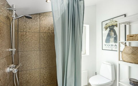 Ingemar - 100M from the Sea: Interior Design, Bathroom, Shower Curtain, Flooring, Curtain, Plumbing Fixture, Floor, Textile, Toilet, Plumbing