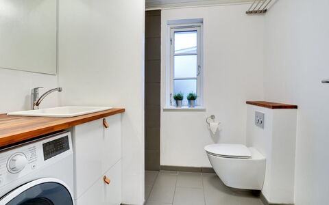 Sofine - 250M from the Sea: Flooring, Floor, Plumbing Fixture, Interior Design, Wood, Washing Machine, Plumbing, Bathroom, Tap, Clothes Dryer