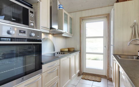 Åmunde - 150M from the Sea: Kitchen, Kitchen Appliance, Countertop, Cabinetry, Flooring, Interior Design, Major Appliance, Furniture, Wood, Floor