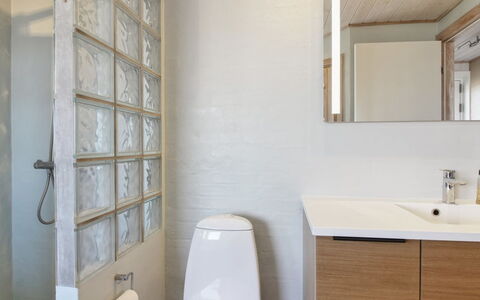 Åmunde - 150M from the Sea: Interior Design, Wall, Flooring, Plumbing Fixture, Floor, Bathroom Cabinet, Bathroom Sink, Bathroom, Ceiling, Sink