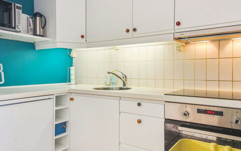 Kauko - 150M from the Sea: Kitchen, Countertop, Interior Design, Kitchen Appliance, Major Appliance, Flooring, Cabinetry, Ceiling, Kitchen Sink, Sink