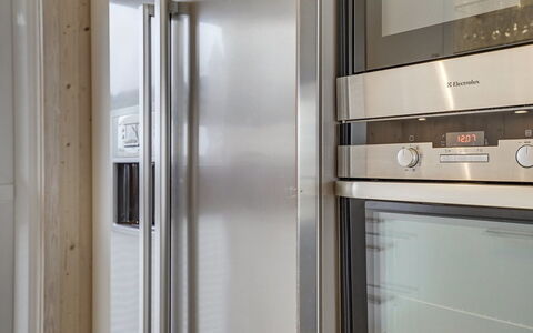 Joella - 200M from the Sea: Kitchen Appliance, Major Appliance, Wood, Flooring, Interior Design, Kitchen, Home Appliance, Refrigerator, Lighting, Floor