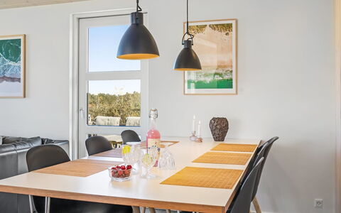 Ingela - 350M from the Sea: Furniture, Interior Design, Flooring, Wood, Light Fixture, Ceiling, Kitchen & Dining Room Table, Dining Room, Table, Chair