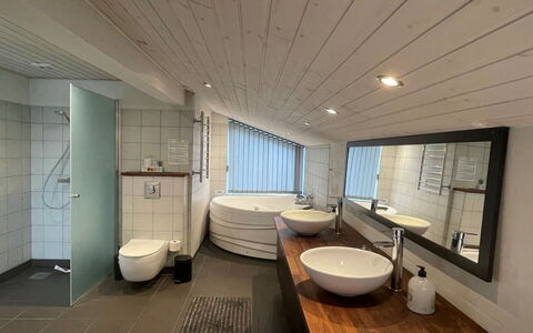 Minza - 250M from the Sea: Flooring, Interior Design, Floor, Plumbing Fixture, Bathroom, Wood, Ceiling, Sink, Bathroom Sink, Tap
