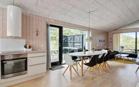 Mikkel - 300M from the Sea: Wood, Flooring, Furniture, Interior Design, Kitchen & Dining Room Table, Ceiling, Kitchen, Wood Flooring, Room, Light Fixture