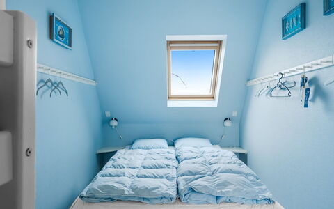 Elmo - 300M from the Sea: Blue, Bedroom, Bed, Floor, Bed Sheet, Bedding, Linens, Ceiling, Attic, Bed Frame
