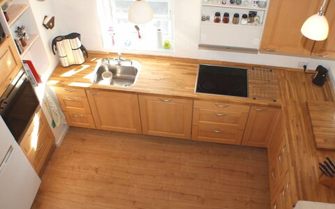 Norman - 150M from the Sea: Kitchen, Countertop, Cabinetry, Furniture, Kitchen Appliance, Flooring, Major Appliance, Wood, Kitchen Sink, Sink