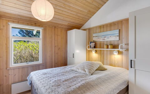Ømod - 300M from the Sea: Interior Design, Bedroom, Wood, Bed, Ceiling, Flooring, Furniture, Floor, Light Fixture, Lighting