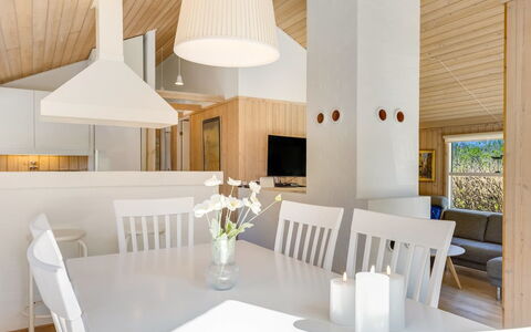 Ømod - 300M from the Sea: Interior Design, Furniture, Flooring, Floor, Light Fixture, Wood, Ceiling, Room, Dining Room, Chair