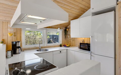 Ømod - 300M from the Sea: Kitchen, Interior Design, Kitchen Appliance, Countertop, Wood, Ceiling, Flooring, Light Fixture, Major Appliance, Cabinetry