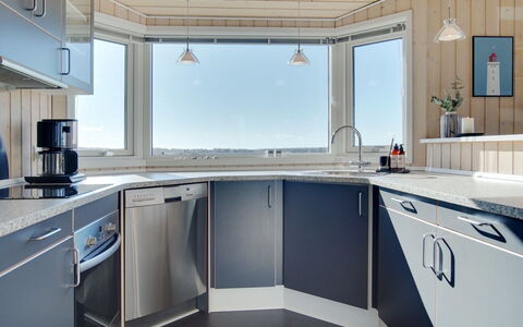 Ulf - 100M from the Sea: Ceiling, Interior Design, Flooring, Kitchen, Countertop, Kitchen Appliance, Cabinetry, Home Appliance, Light Fixture, Major Appliance