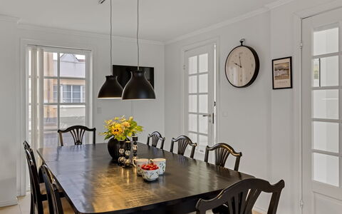 Adelina - 500M from the Sea: Furniture, Interior Design, Flooring, Wood, Light Fixture, Floor, Ceiling, Dining Room, Table, Kitchen & Dining Room Table