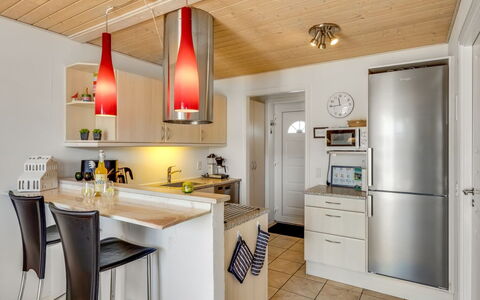 Frænde - 600M from the Sea: Furniture, Kitchen, Interior Design, Countertop, Flooring, Light Fixture, Wood, Kitchen Appliance, Ceiling, Floor