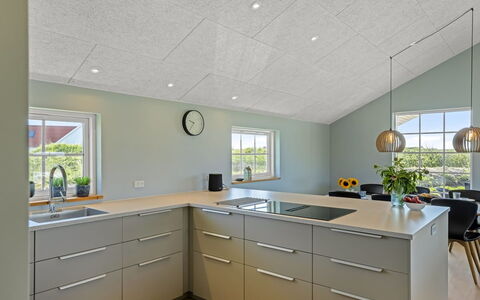 Mieka - 400M from the Sea: Ceiling, Flooring, Interior Design, Floor, Kitchen, Light Fixture, Countertop, Cabinetry