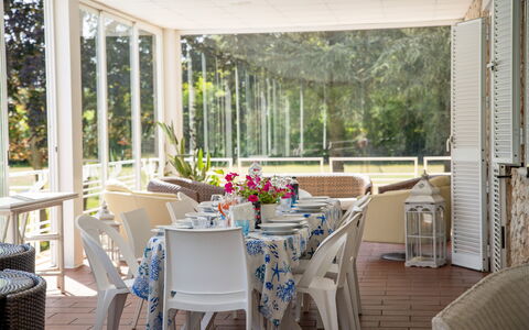 Villa Sole Martina Franca: Furniture, Chair, Table, Interior Design, Kitchen & Dining Room Table, Glass, Restaurant, Outdoor Table, Outdoor Furniture, Dining Room