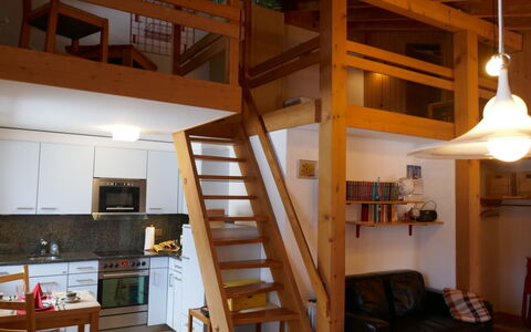 Chalet Grindelwaldgletscher: Furniture, Building, Wood, Interior Design, Beam, Floor, Wood Stain, Hardwood, Flooring, Ladder
