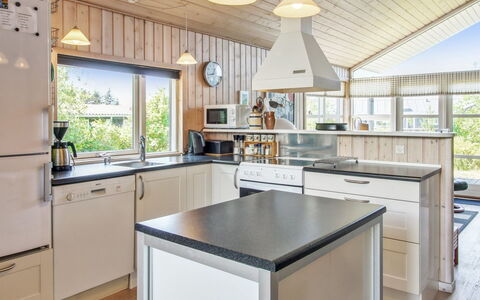 Fides - 600M from the Sea: Kitchen, Countertop, Kitchen Appliance, Interior Design, Wood, Ceiling, Cabinetry, Furniture, Light Fixture, Major Appliance