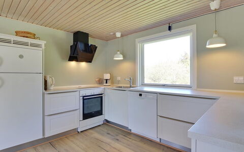 Solborg - 400M from the Sea: Interior Design, Flooring, Kitchen, Countertop, Wood, Floor, Ceiling, Kitchen Appliance, Light Fixture, Cabinetry